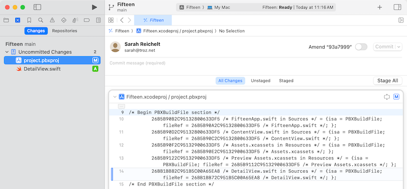 Xcode 15 Changes tab