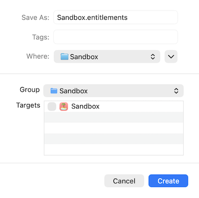 Entitlements file save settings